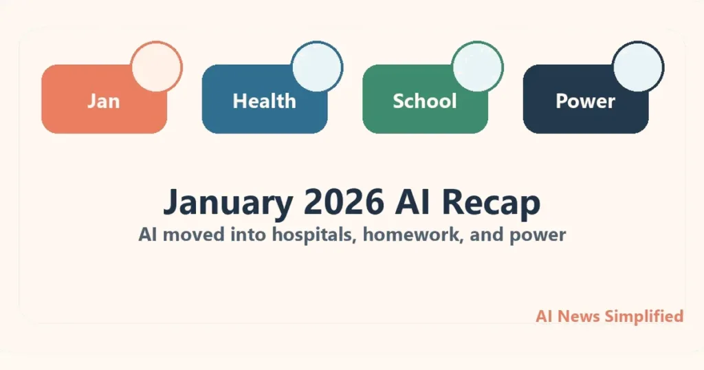 AI News Simplified themed illustration for January 2026 AI Recap: AI Moved Into Hospitals, Homework, and Power