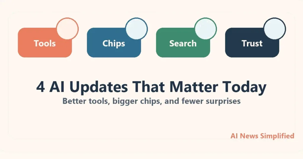 AI News Simplified themed illustration for 4 AI Updates That Matter Today: Better Tools, Bigger Chips, and Fewer Surprises