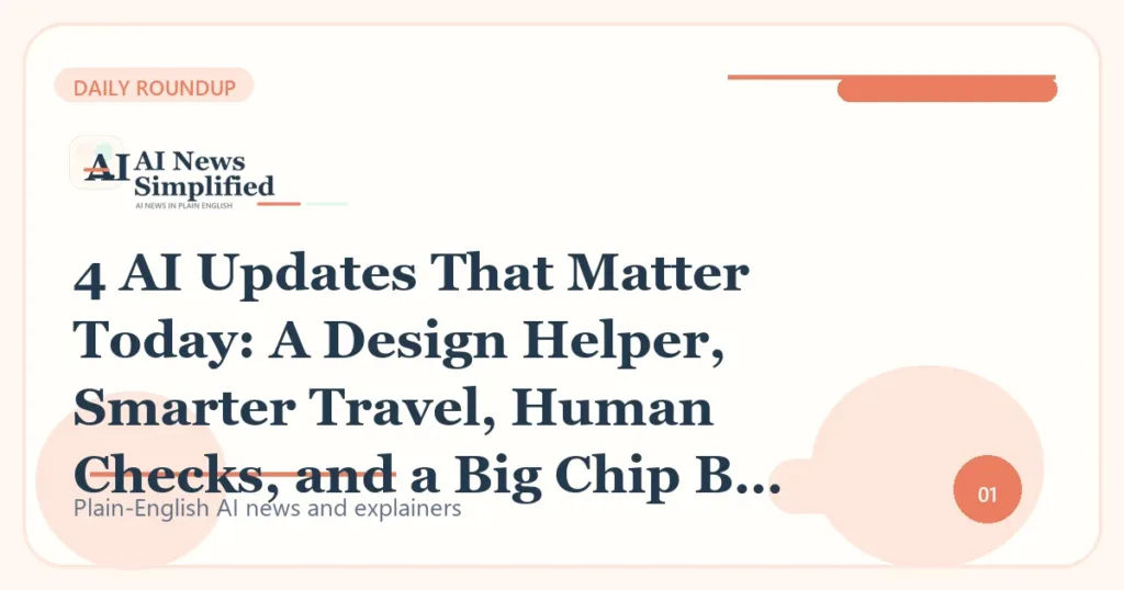 4 AI Updates That Matter Today: A Design Helper, Smarter Travel, Human Checks, and a Big Chip Bet