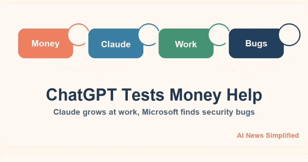 ChatGPT Tests Money Help as Claude Moves Deeper Into Big Firms featured image card in the AI News Simplified style