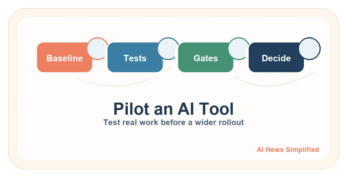 AI pilot workflow: baseline, tests, gates, decide
